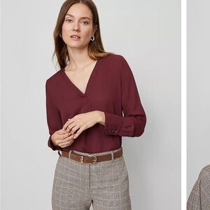 Ann Taylor Deep Red V-Neck Blouse